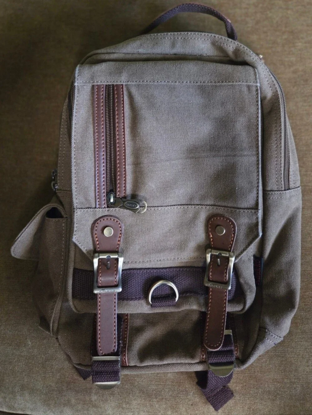 Canvas Travel Sling Backpack with Brown Accents